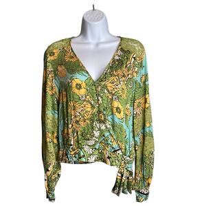 Anthropologie Tiny Women's Green Floral Lace Boho Blouse Size S Fairy Forest
